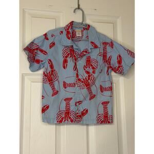 Gymboree Boys Lobster Print Button Up Shirt Blue Red Size 4 Nautical Summer